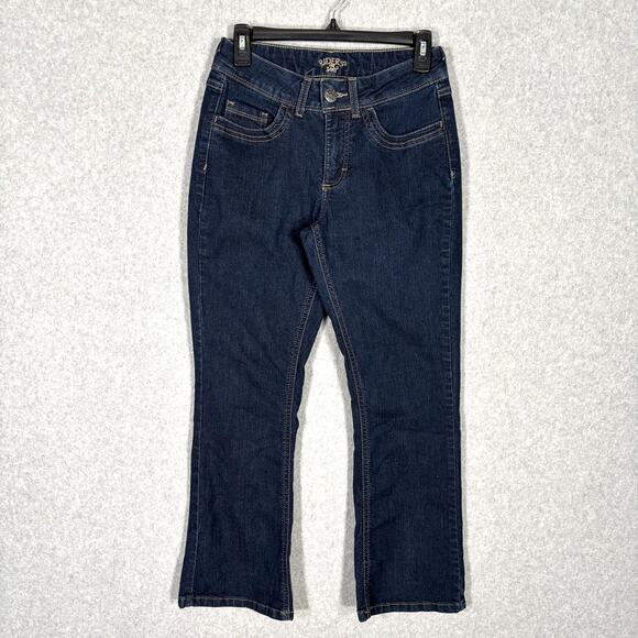 Lee Riders Jeans Womens 8 Petite Bootcut Studded Mid Rise Dark Wash Embroidered‎ - Picture 1 of 12